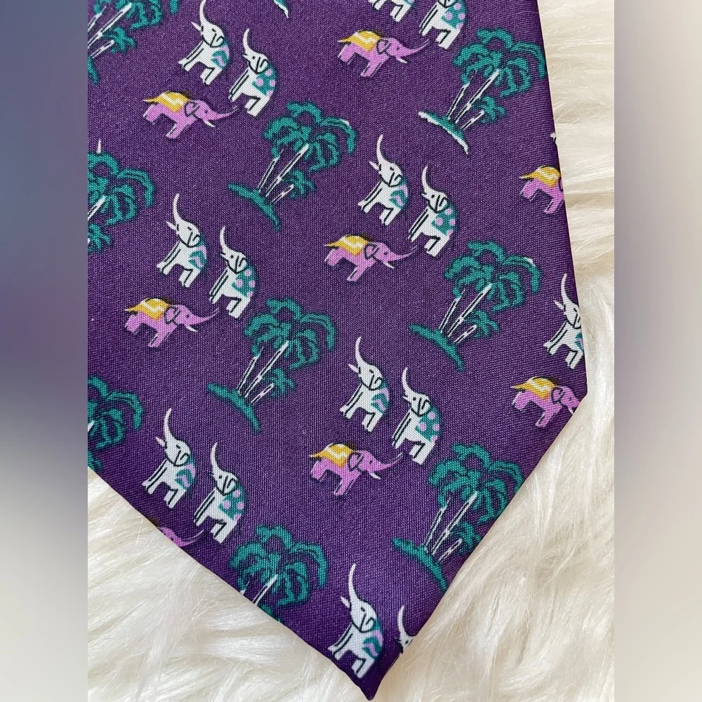 Elephants & Palm Trees Silk Tie Purple